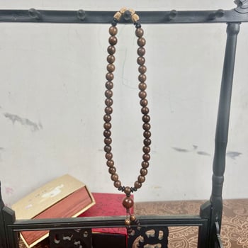 Brățară unisex din lemn de santal auriu, 8 mm, cu design cu cercuri duble și mărgele din semințe de pasiune, stil etnic pădure