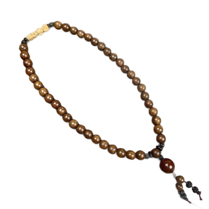 Brățară unisex din lemn de santal auriu, 8 mm, cu design cu cercuri duble și mărgele din semințe de pasiune, stil etnic pădure