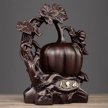 Ornament din lemn de abanos: dovleac de toamnă sculptat, decor pentru living