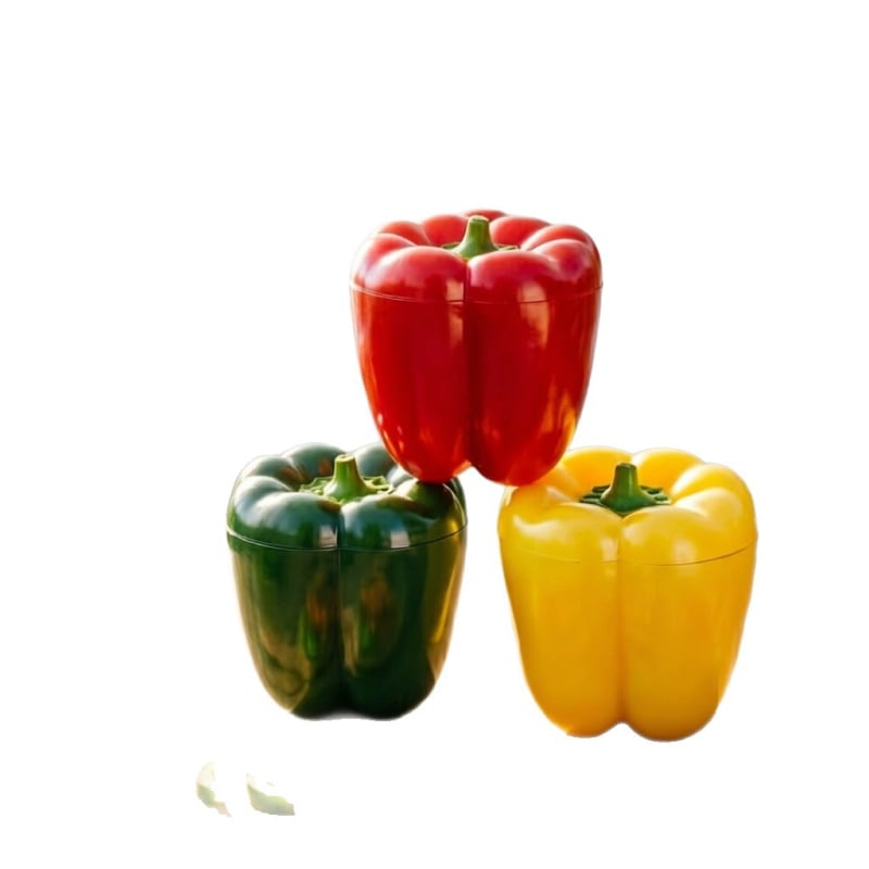 Set de recipiente pentru condimente în formă de ardei: borcănel de sare și sticluță cu chimen pentru depozitare în bucătărie.