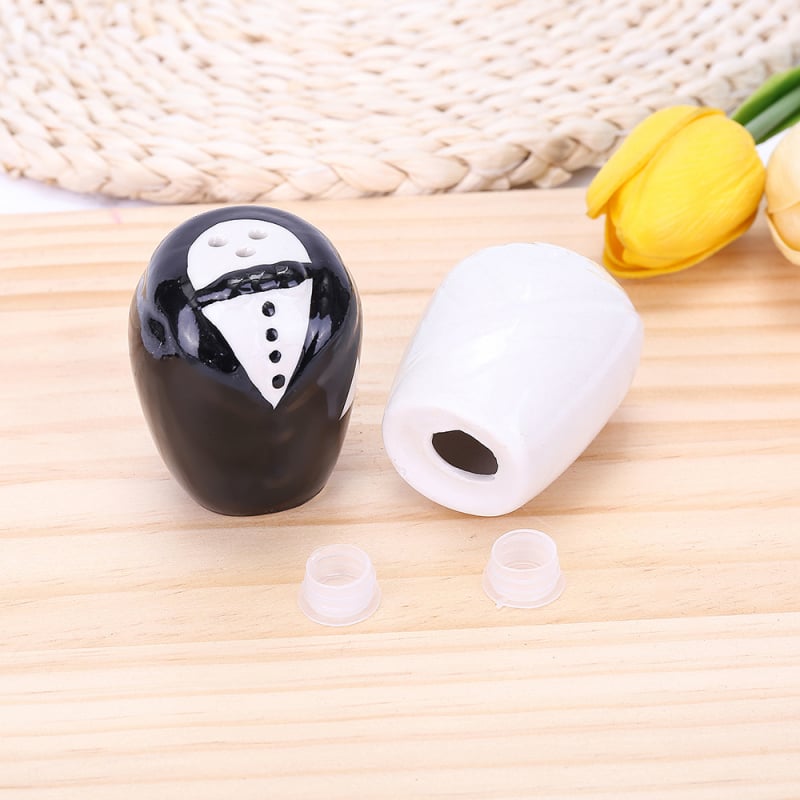 Set cadou ceramic pentru condimente, în cutie cadou, cu imprimare Mireasă și Mire