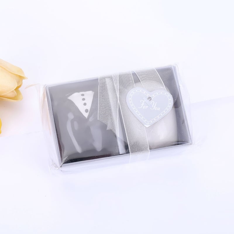 Set cadou ceramic pentru condimente, în cutie cadou, cu imprimare Mireasă și Mire