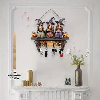 Cuier din lemn pentru chei cu temă Halloween, pandantiv decorativ pentru curte în aer liber
