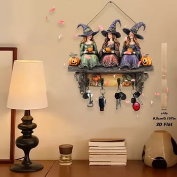 Cuier din lemn pentru chei cu temă Halloween, pandantiv decorativ pentru curte în aer liber