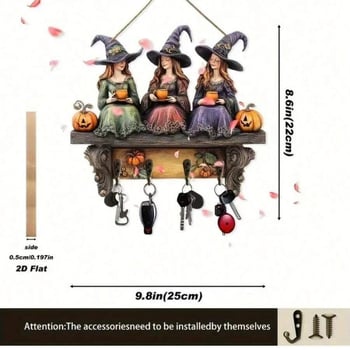 Cuier din lemn pentru chei cu temă Halloween, pandantiv decorativ pentru curte în aer liber