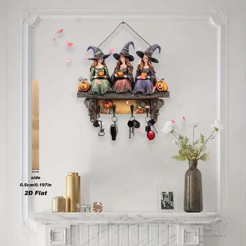 Cuier din lemn pentru chei cu temă Halloween, pandantiv decorativ pentru curte în aer liber