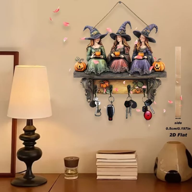 Cuier din lemn pentru chei cu temă Halloween, pandantiv decorativ pentru curte în aer liber
