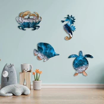 Semn din lemn pentru verandă, cu o lume subacvatică de vară și animale mici, decor pentru perete