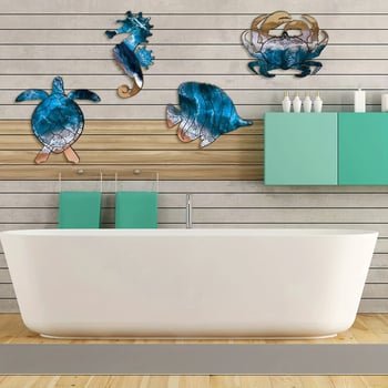Semn din lemn pentru verandă, cu o lume subacvatică de vară și animale mici, decor pentru perete