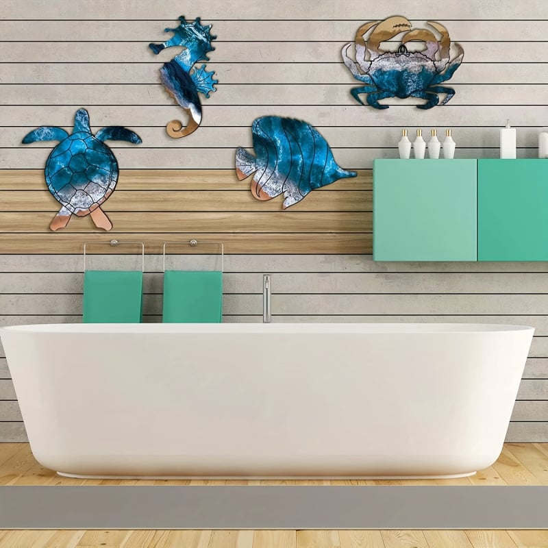 Semn din lemn pentru verandă, cu o lume subacvatică de vară și animale mici, decor pentru perete