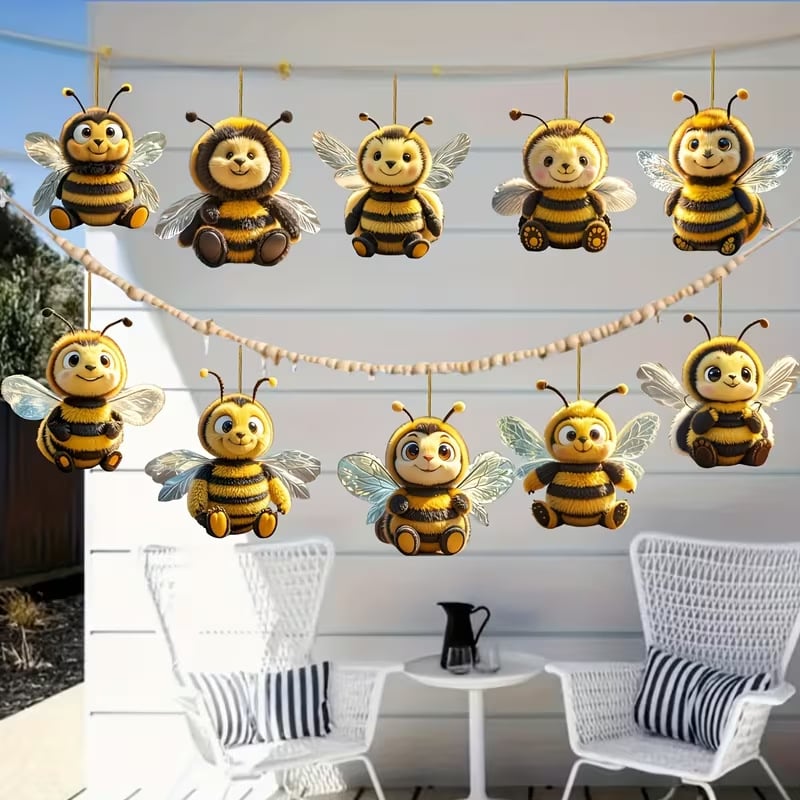 Set de 20 albine din lemn plate pentru agățat – decorațiuni drăguțe pentru grădină și decorarea copacilor în casă