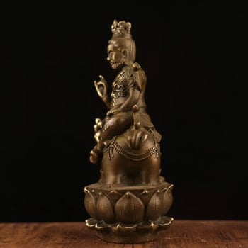 Statuetă Buddha din alamă în stil antic și figură a lui Dumnezeu al Bogăției, lucrare din cupru