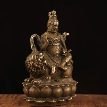 Statuetă Buddha din alamă în stil antic și figură a lui Dumnezeu al Bogăției, lucrare din cupru