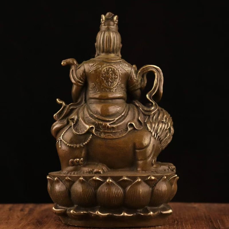 Statuetă Buddha din alamă în stil antic și figură a lui Dumnezeu al Bogăției, lucrare din cupru