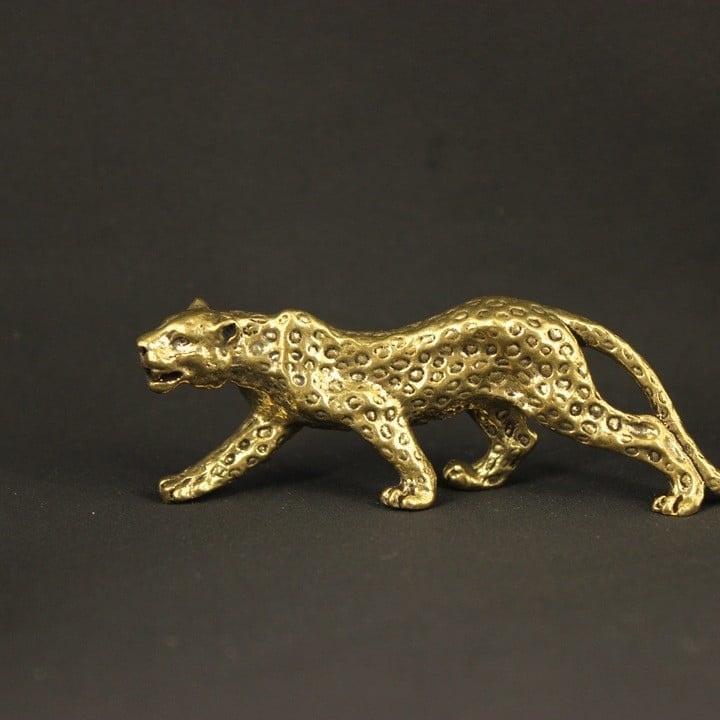 Pandant din alamă masivă, cu motiv leopard și bani – ornament de mână, piesă de expoziție în stil antic