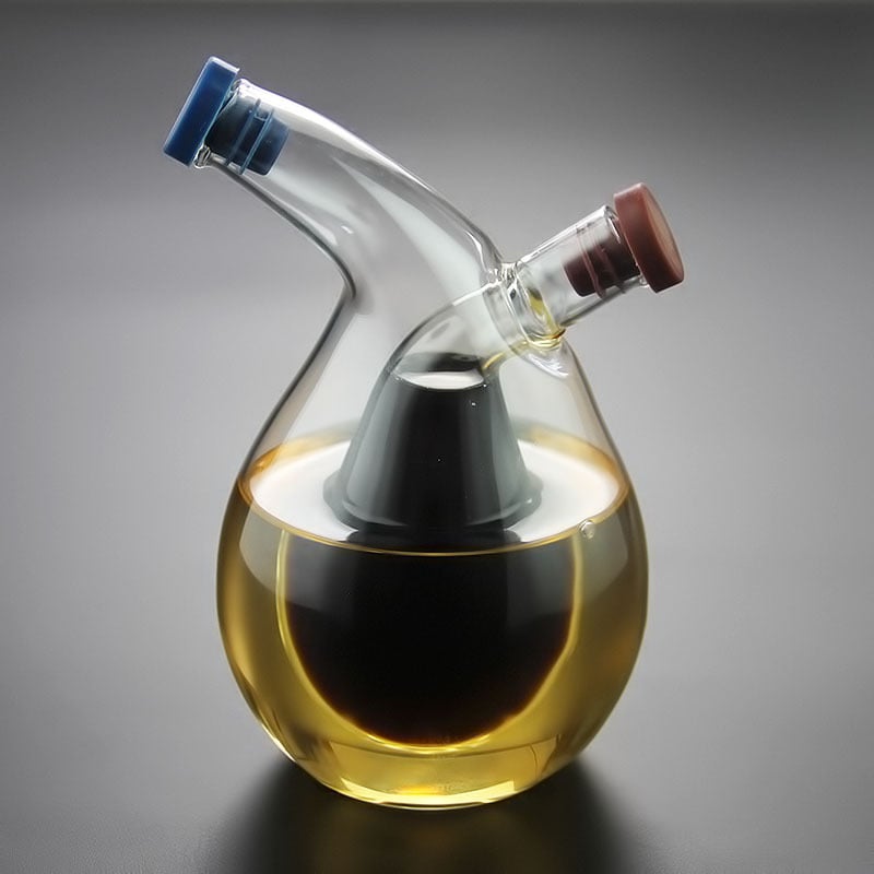 Set de sticle din sticlă: ulei de susan, sticlă mică de oțet, sticlă de sos de soia 280 ml și recipient de condimente