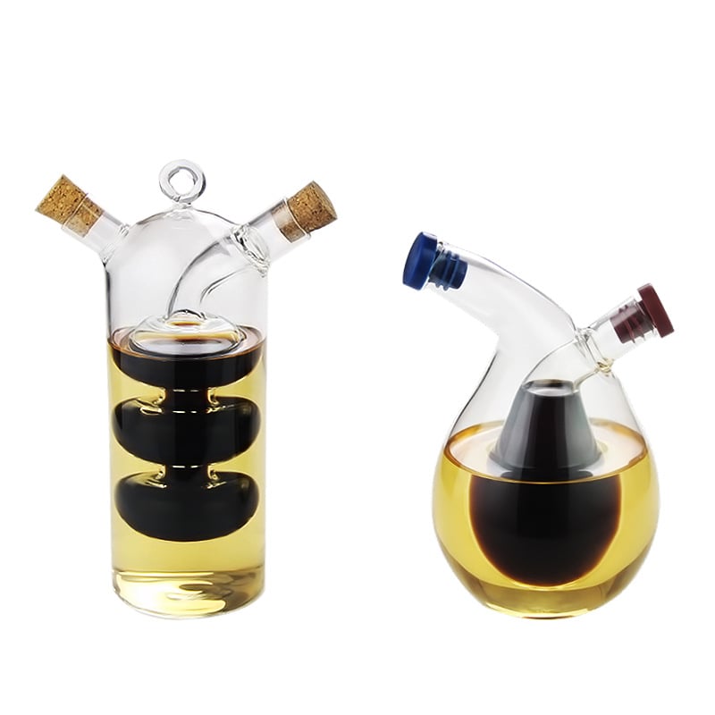 Set de sticle din sticlă: ulei de susan, sticlă mică de oțet, sticlă de sos de soia 280 ml și recipient de condimente