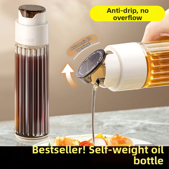 Sklenená fľaša na olej s gravitáciou, nekvapkajúca, nepriepustná, automatické otváranie/zatváranie na sójovú omáčku, ocot, víno na varenie a korenie