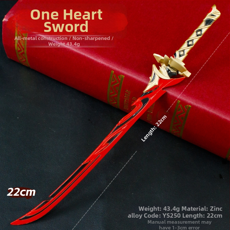 Model hernej zbrane, 22 cm, ozdoba zo zinkovej zliatiny – neostrý meč