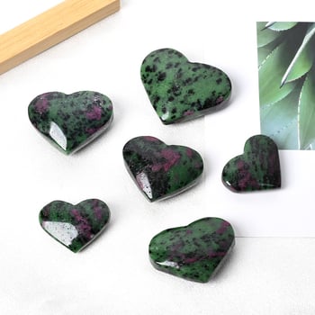 Ornament inimă din cristal natural, piatră roșu-verde, decor pentru masă și casă