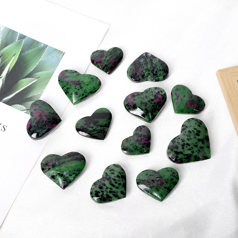 Ornament inimă din cristal natural, piatră roșu-verde, decor pentru masă și casă