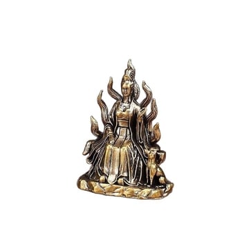 Zeița Qingqiu din alamă: Împărăteasa Spirit Fox cu nouă cozi, statuetă pentru birou, decor pentru casă