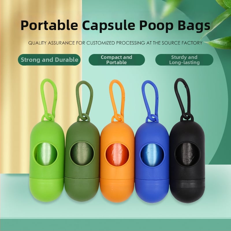 Dispenser portabil cu capsule pentru pungile de gunoi ale câinelui, pungi monocromatice