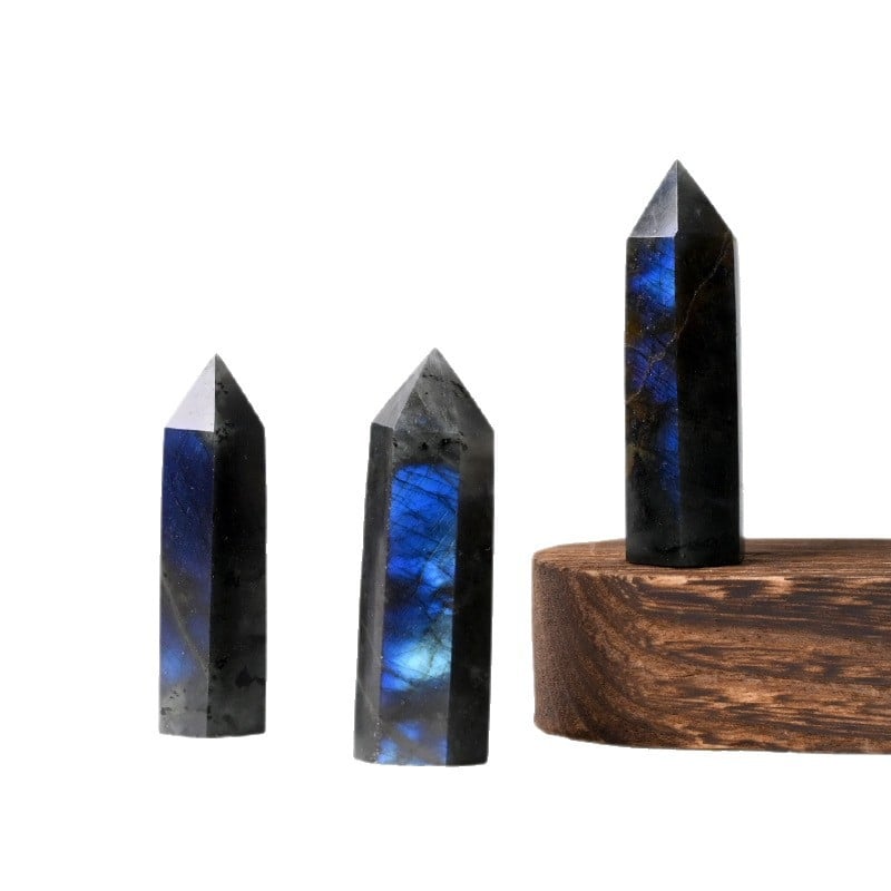 Coloană naturală de labradorit cu piatră lunii, coloană hexagonală cu vârf unic, piatră brută lustruită, decor pentru living, cristal alb