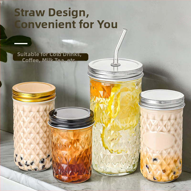 Sklenená fľaša s diamantovým vzorom Mason jar na vtáčie hniezdo, uzavretý pohár na džem, fľaša na kaviárovú omáčku a fľaša na dusené mäso