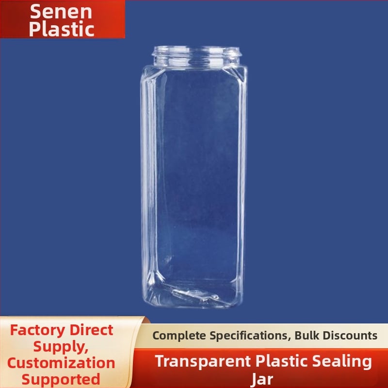 Recipient din plastic transparent pentru alimente: nuci, cereale, gustări și miere; sigilat; ambalaj PET universal