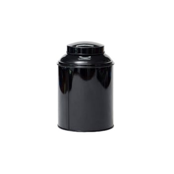 Recipient metalic pentru ceai, negru, rotund, din tablă de tin, imprimare offset, culoare personalizabilă