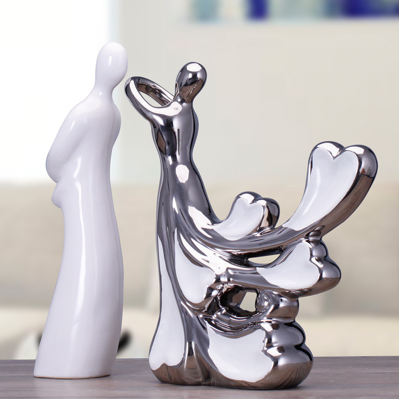 Honghe figură ceramică din porțelan cu luciu monocrom – artizanat electroplatat pentru decorul casei