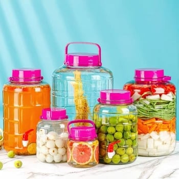 Borcan de sticlă sigilat, rotund, 5 L sau mai mult, pentru fermentare și murături
