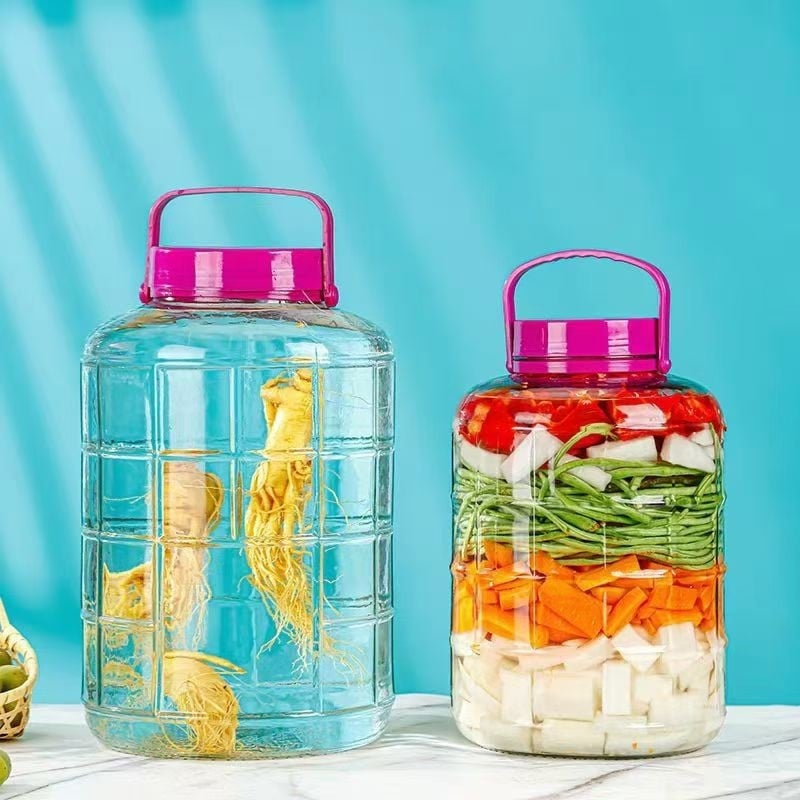 Borcan de sticlă sigilat, rotund, 5 L sau mai mult, pentru fermentare și murături