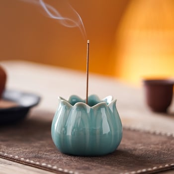 Suport minimalist vertical pentru bețișe de tămâie, pentru uz casnic, arzător ceramic în formă de petală, cu design metalic cu nouă găuri