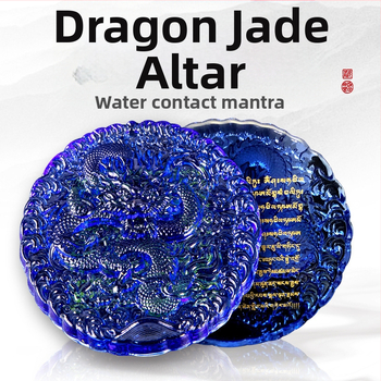 Krištáľový amulet s mandalou z chrámu dračieho kráľa, okrúhly kameň mani, modrá a žltá dekorácia