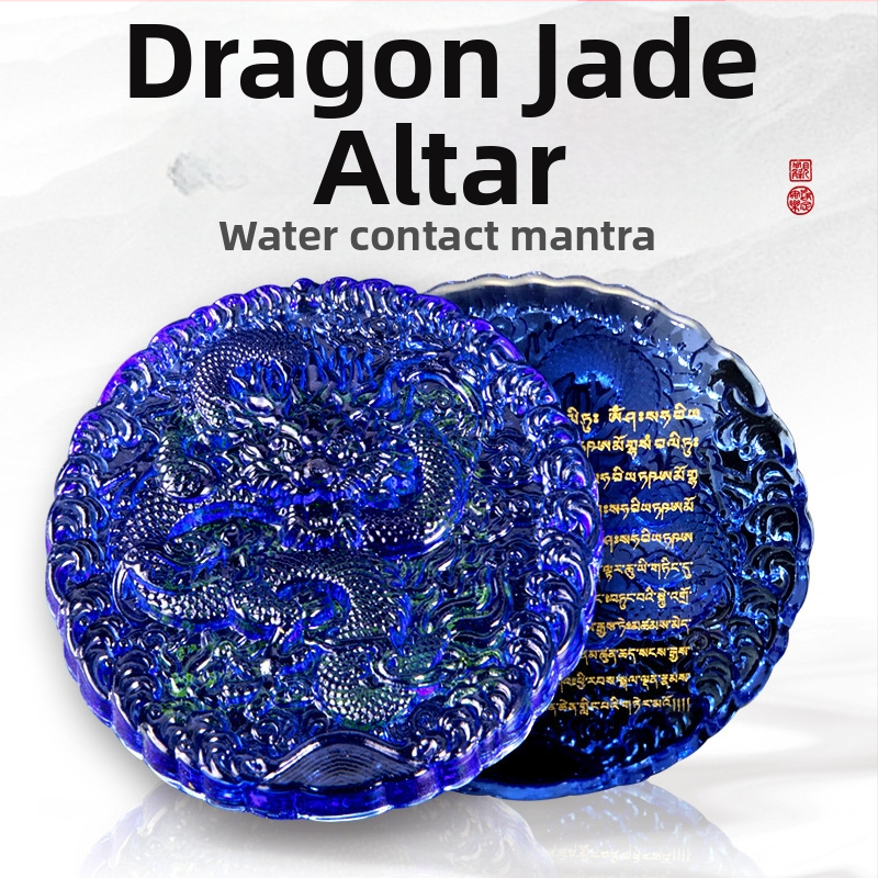 Krištáľový amulet s mandalou z chrámu dračieho kráľa, okrúhly kameň mani, modrá a žltá dekorácia