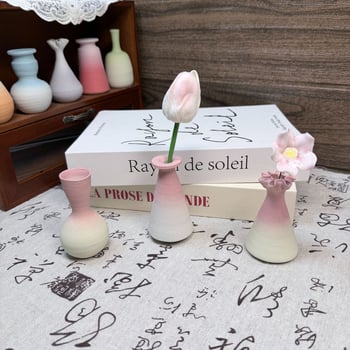 Vază ceramică cu gradient mat, lucrată manual, suport decorativ de birou pentru flori, artă modernă