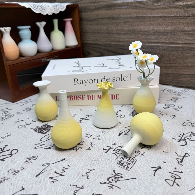 Vază ceramică cu gradient mat, lucrată manual, suport decorativ de birou pentru flori, artă modernă