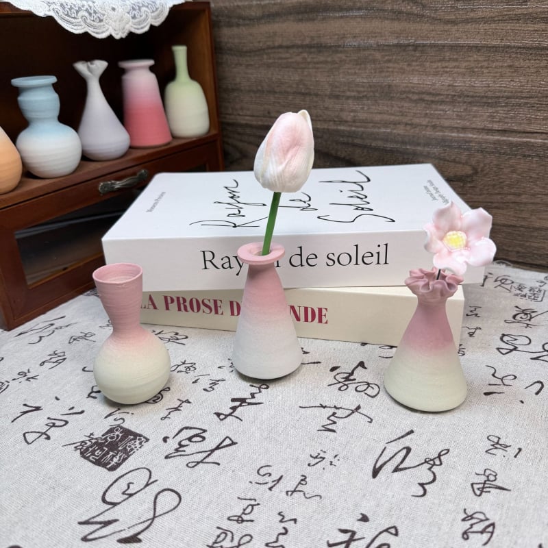 Vază ceramică cu gradient mat, lucrată manual, suport decorativ de birou pentru flori, artă modernă