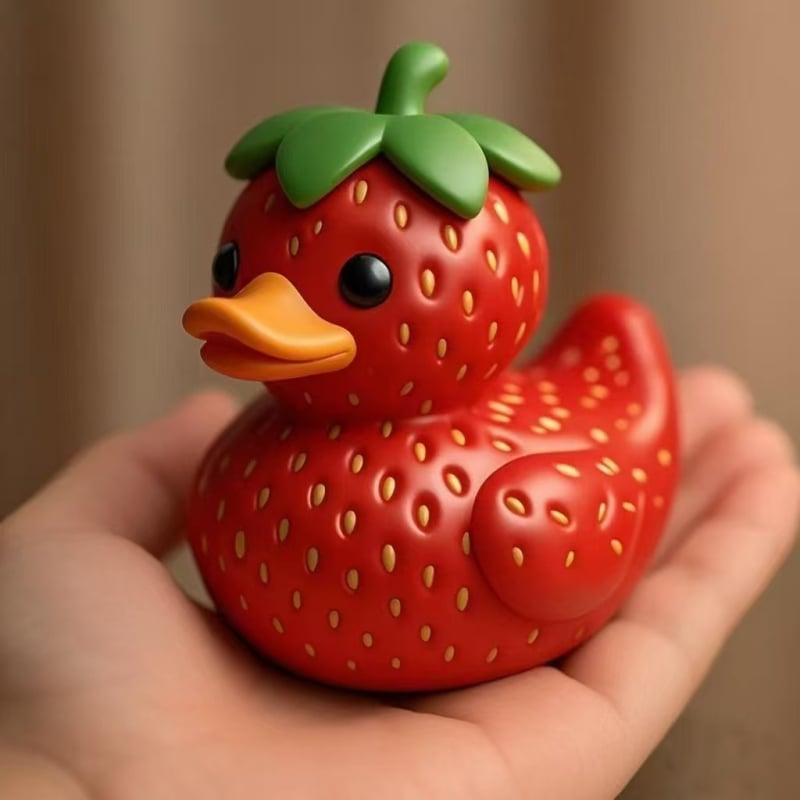 Rață cu căpșună pentru birou – ornament din rășină, design unic pentru living