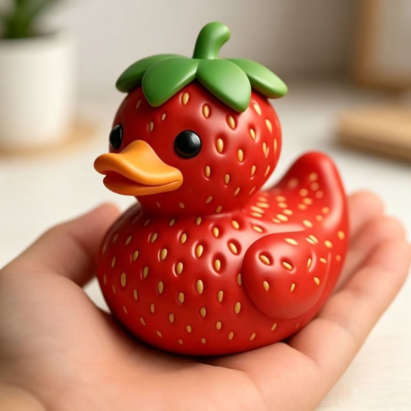 Rață cu căpșună pentru birou – ornament din rășină, design unic pentru living