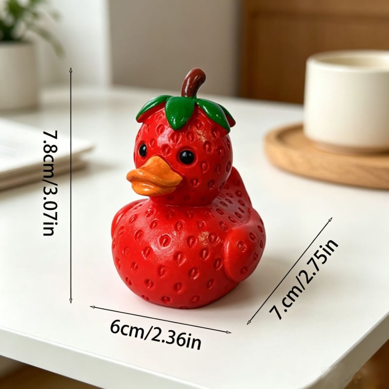 Rață cu căpșună pentru birou – ornament din rășină, design unic pentru living