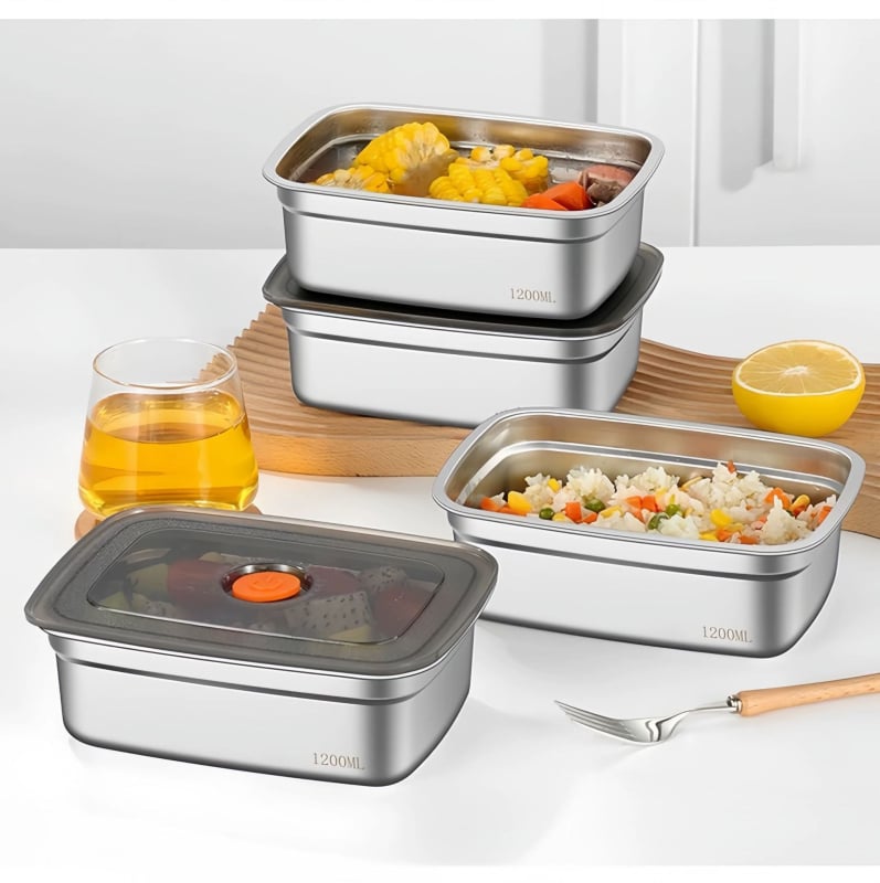 Cutie pentru alimente din oțel inox cu capac, pentru frigider și congelator, cutie pentru prânz