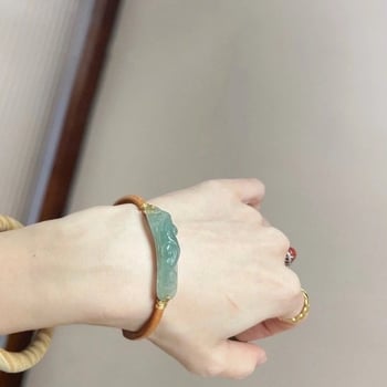 Brățară unisex în stil chinezesc modern, șnur din piele maro și mărgele din jad alb