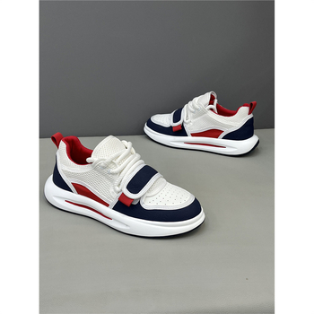 Adidași casual pentru bărbați din piele naturală și material textil, albi, respirabili, talpă groasă