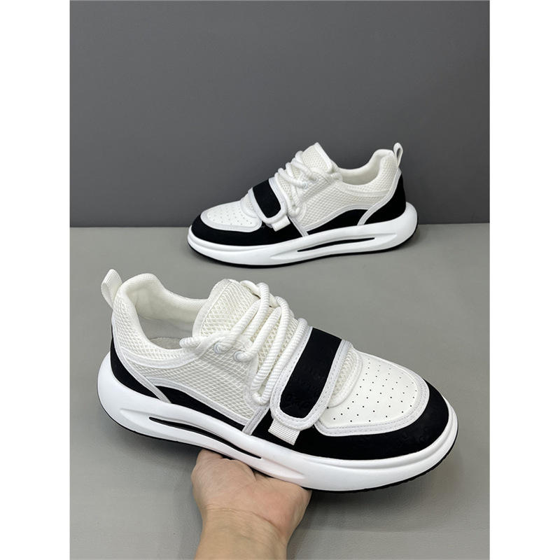 Adidași casual pentru bărbați din piele naturală și material textil, albi, respirabili, talpă groasă