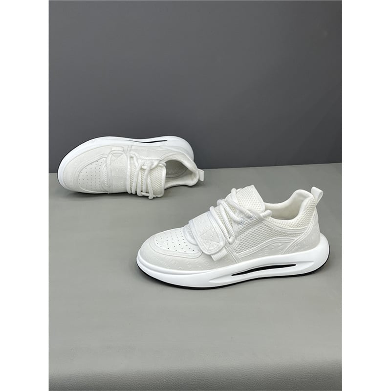 Adidași casual pentru bărbați din piele naturală și material textil, albi, respirabili, talpă groasă