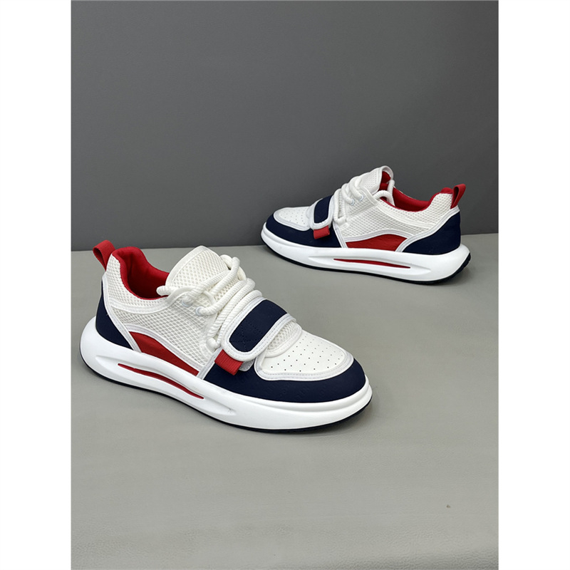 Adidași casual pentru bărbați din piele naturală și material textil, albi, respirabili, talpă groasă
