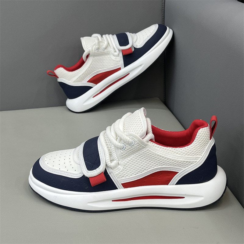 Adidași casual pentru bărbați din piele naturală și material textil, albi, respirabili, talpă groasă